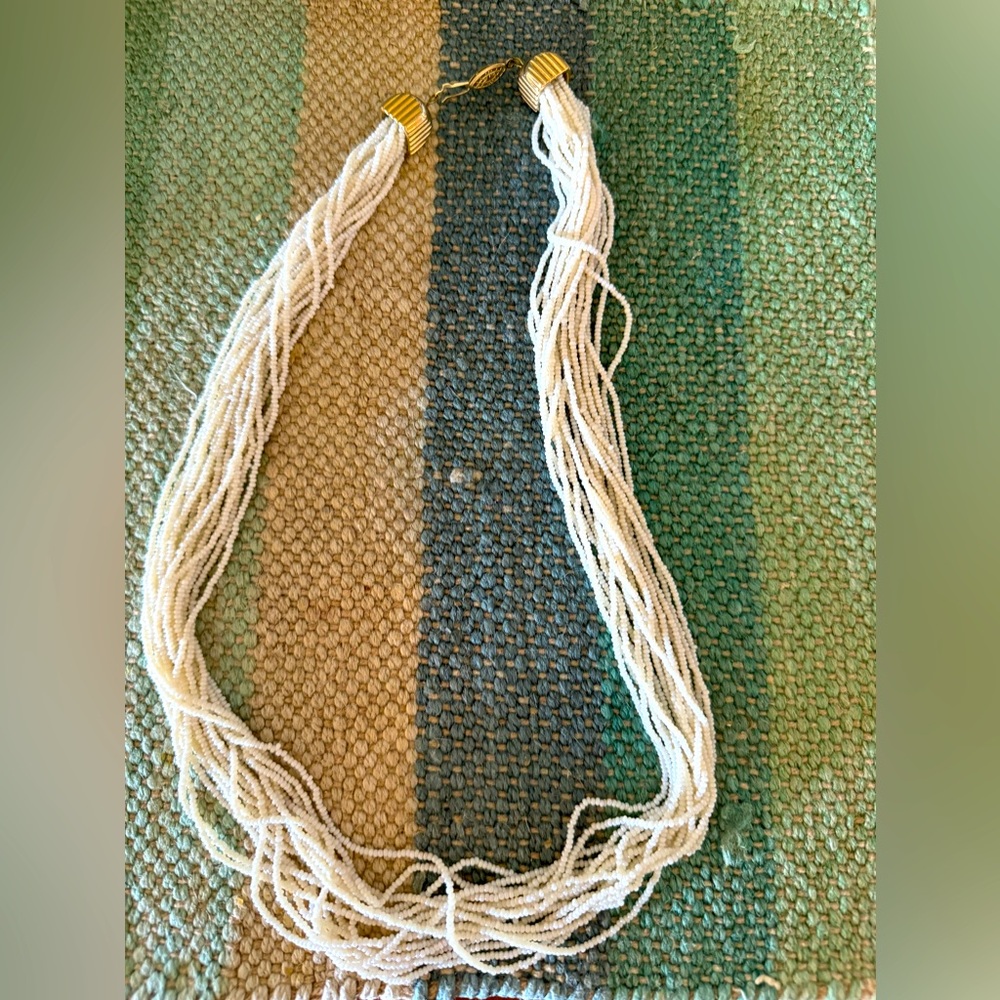 Vintage Pearlescent Seed Bead Multi-strand Necklace